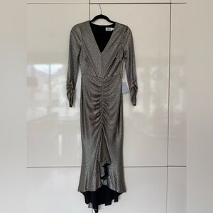 Eliza J Shimmering Silver Long Sleeve Dress